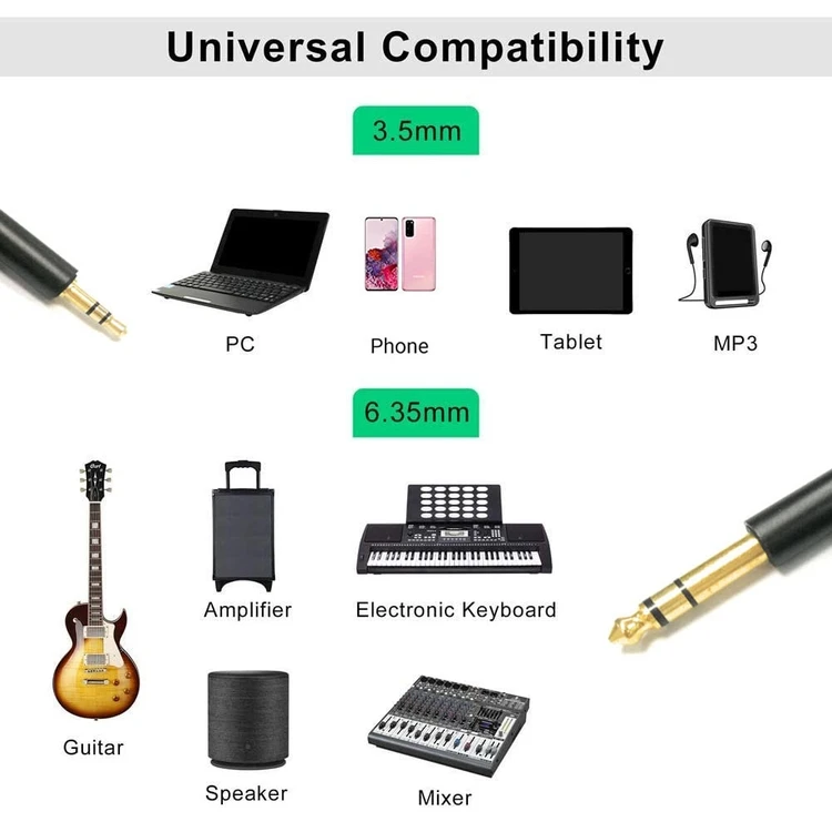 6.35 6.5 mm to 3.5 mm Male Jack audio aux Cable for Guitar Mixer Amplifier CD Player Speaker