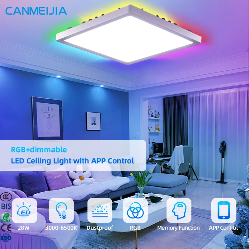 Wide Voltage Remote Control Wifi Backlit rgbcw Surface Mounted Side Glow Led Ceiling Light,Ceiling Light,Smart home light
