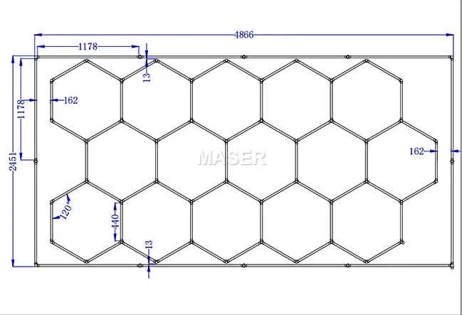 Aluminum Ceiling Lights Auto Detailing Lights Hexagon Honeycomb Design Lamp for Garage Underground Parking Lot 15 Grid System