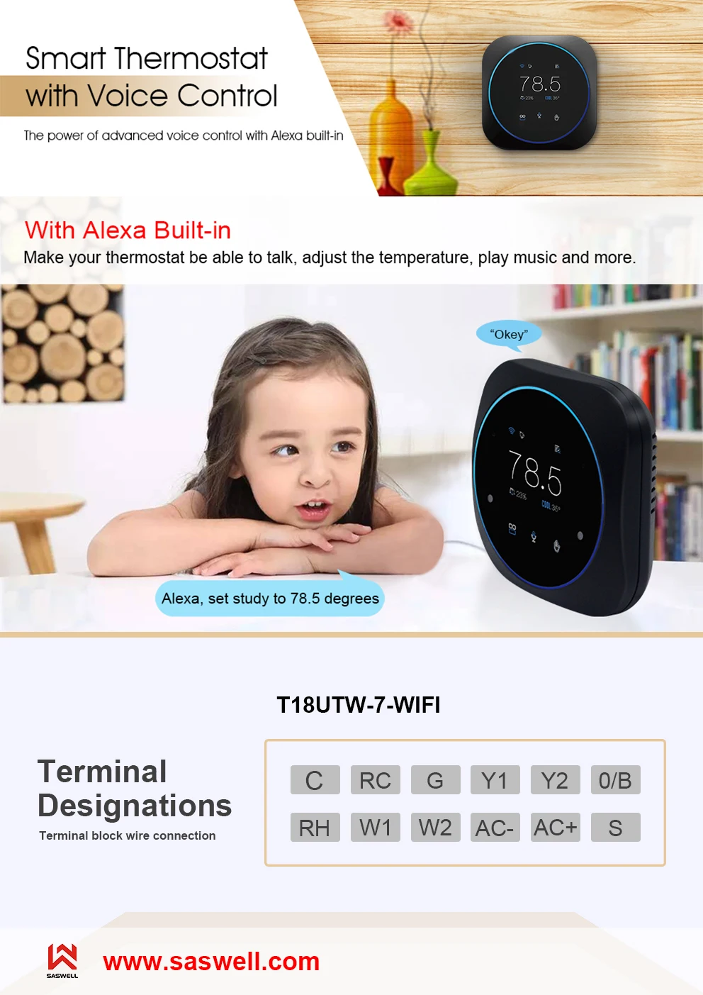 Wi-Fi 24 В термостат для кондиционера поддержка Amazon Alexa /Google home голосовое управление