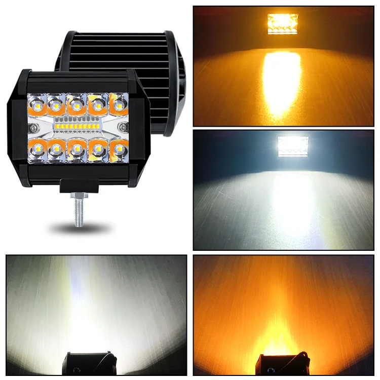 60w led work lamp dual color yellow/white flashing fog lights led bar 4 inch led offroad lights truck led lamp spotlight led 4x4