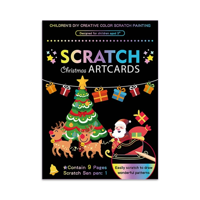 Christmas series magic scratch painting colorful scratch art cartoon drawing paper card education book