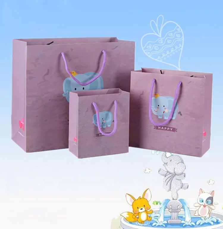 Personalized cartoon cute design recycled birthday gift custom funny favor party gift paper bag for kids baby