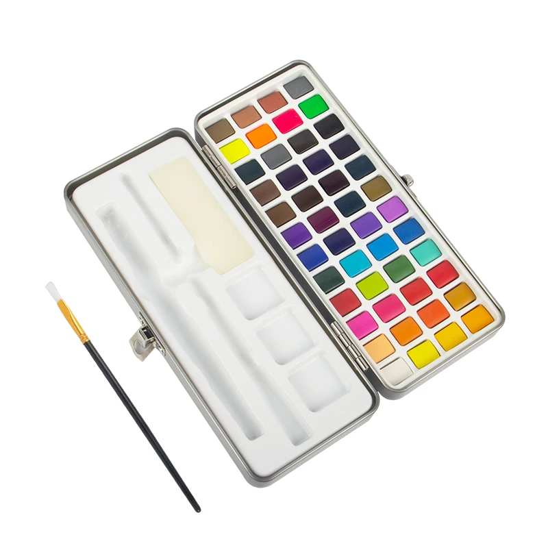 48-Color Watercolor Paint Set with Water Brush Pens & Drawing Pencil Starter Kit for Canvas Painting