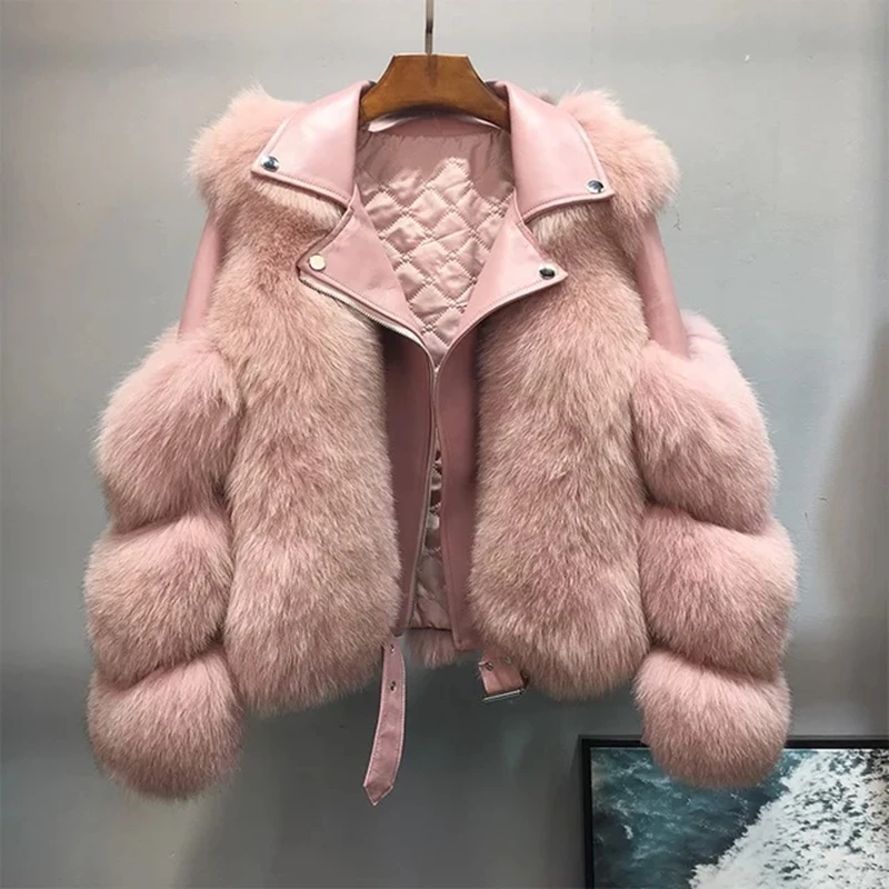 High Quality Fashion Real Fox Fur Coat Soft Windproof Sheepskin Women Jacket