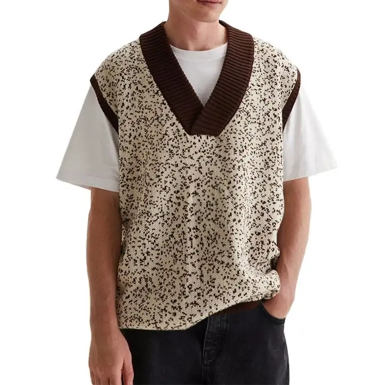 Жаккардовая вязаная жилетка с v-образным вырезом ребра планки по индивидуальному заказу модные высокое качество мужских жилетов