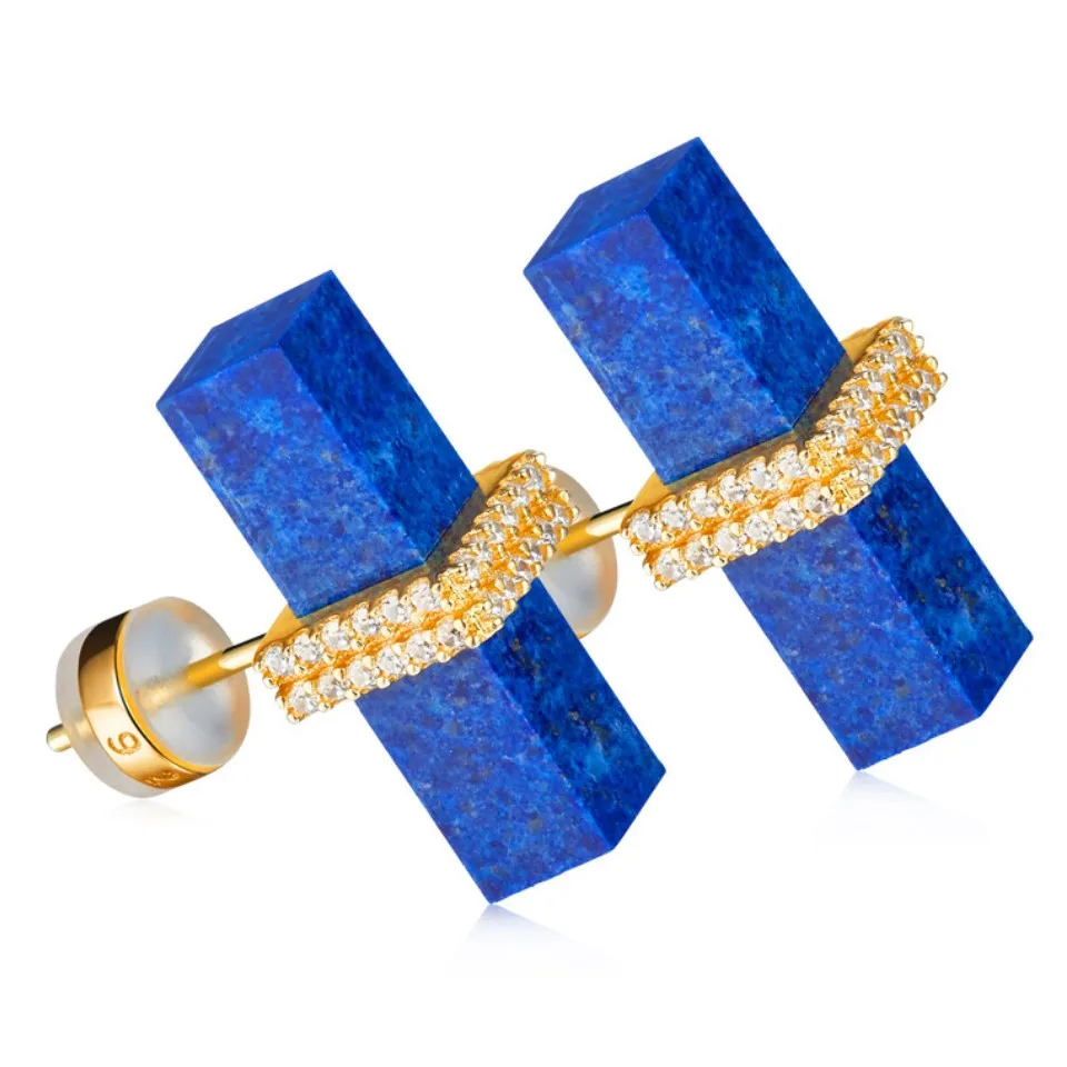custom european natural lazurite earring 925 sterling silver  stud earrings gold plated  fancy earrings women
