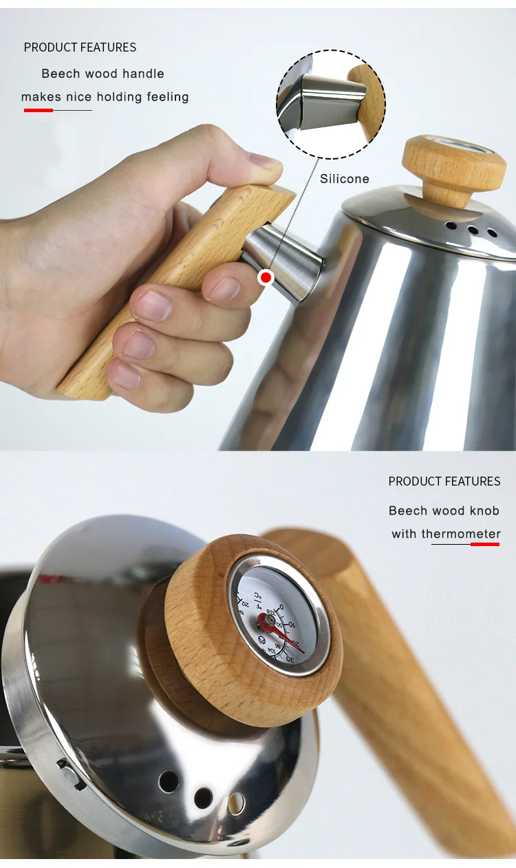 Индукционная плита 1000 мл кофейник с термометром из нержавеющей стали