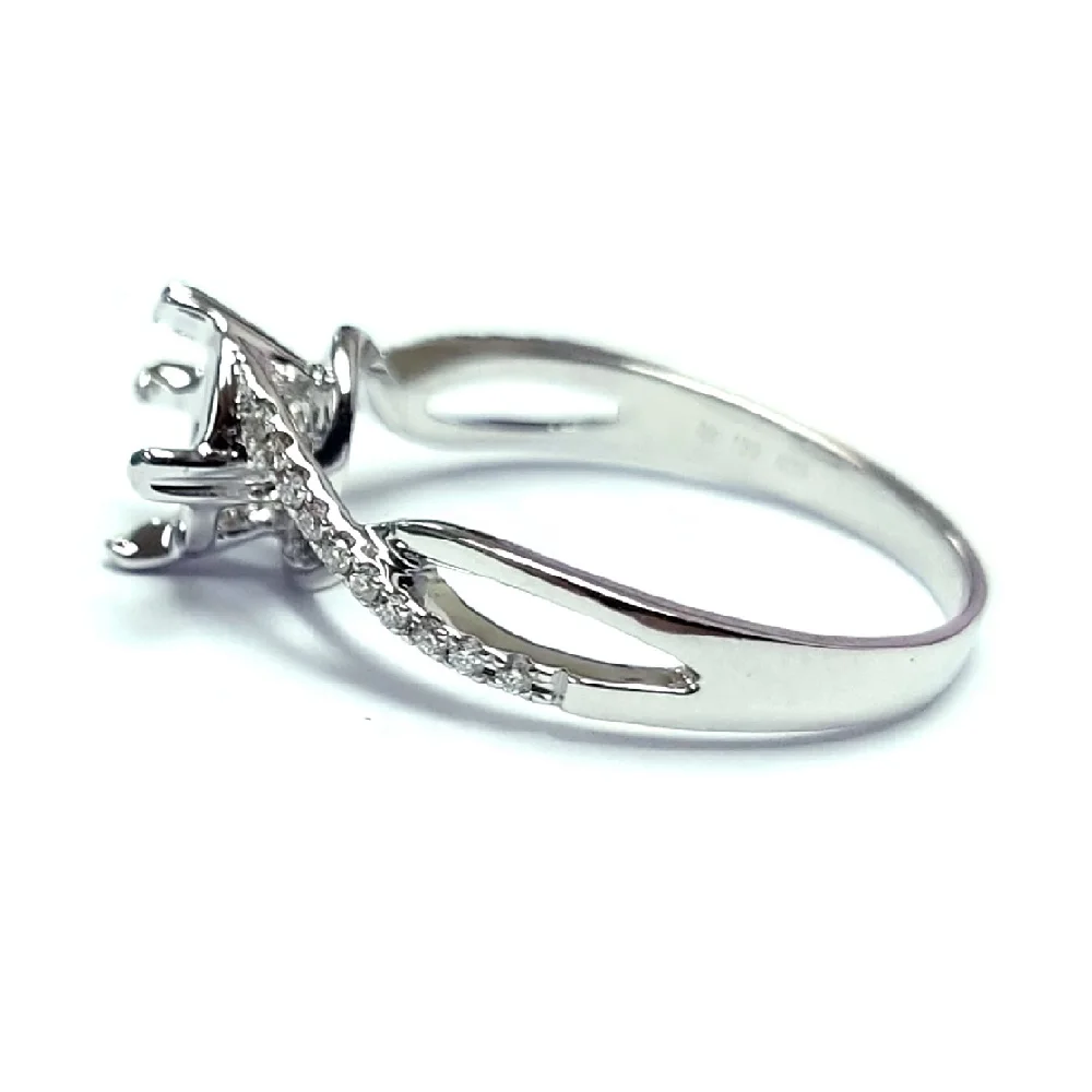 Hong Kong Customized Inspired Creation 18k Solid White Gold 100% Natural Real Diamond Semi Mount Engagement Rings For Women