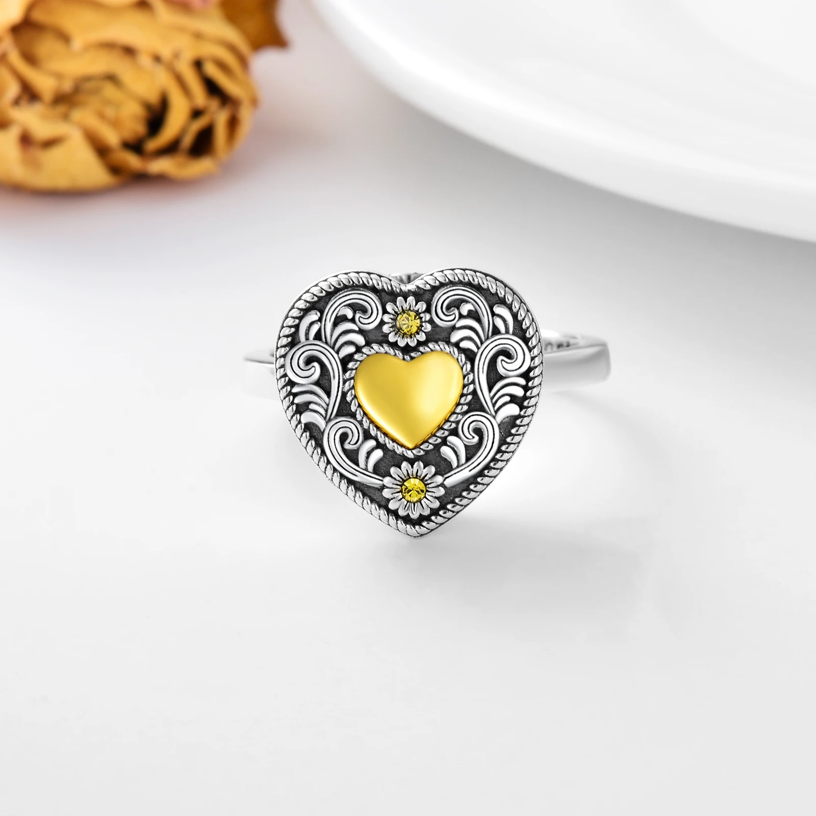 Memorial Jewelry For Women 925 Sterling Silver Always In My Heart Ring Sunflower Heart Urn Rings