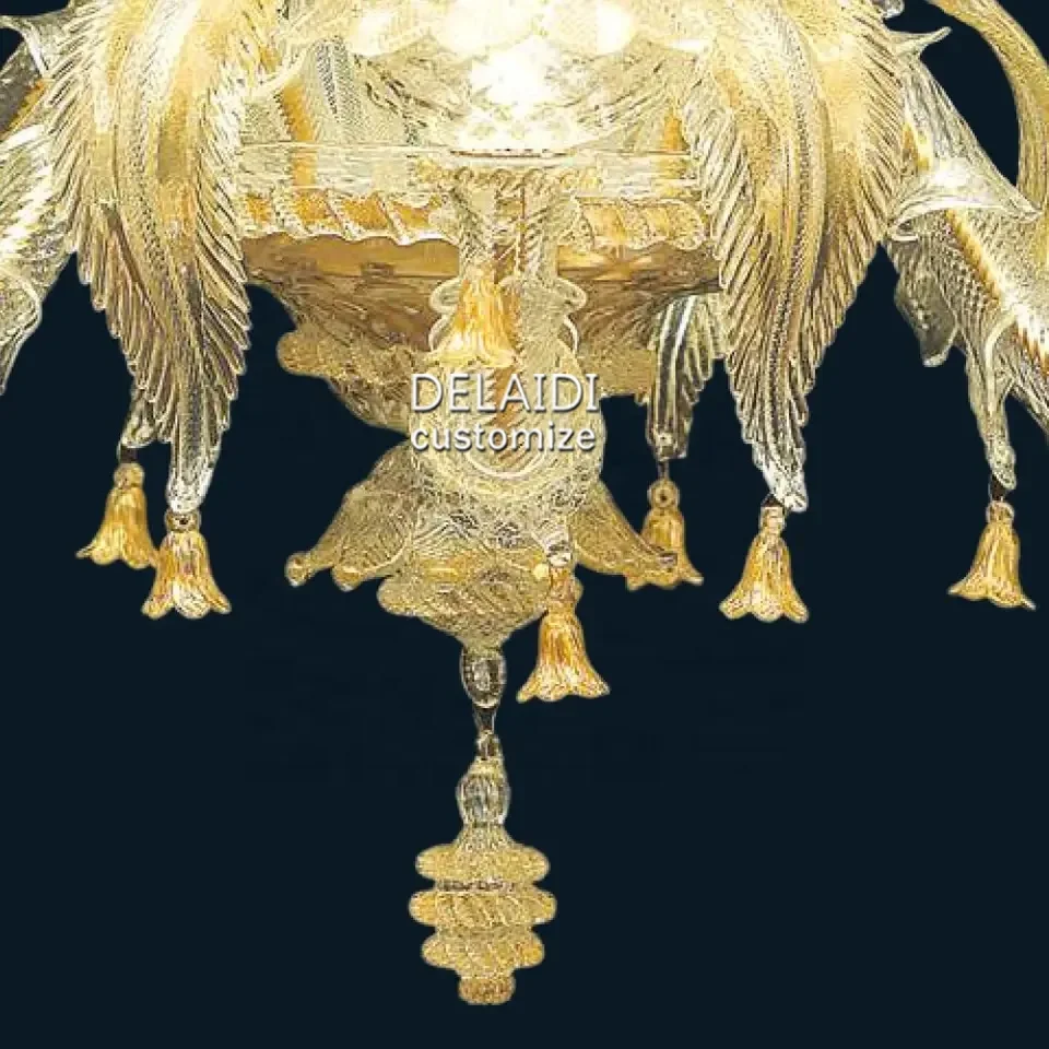 Golden glass leaf chandelier for hotel banquet hall living room dining room luxury  murano glass hanging chandelier