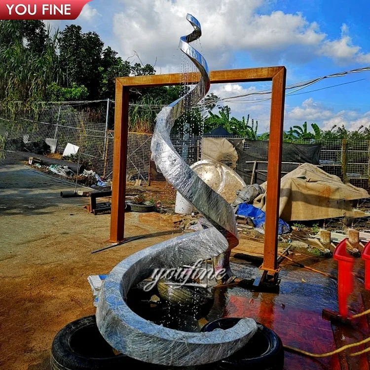 
Modern Abstract Metal Art Spiral Statue Stainless Steel Sculpture Fountain for Outdoor 