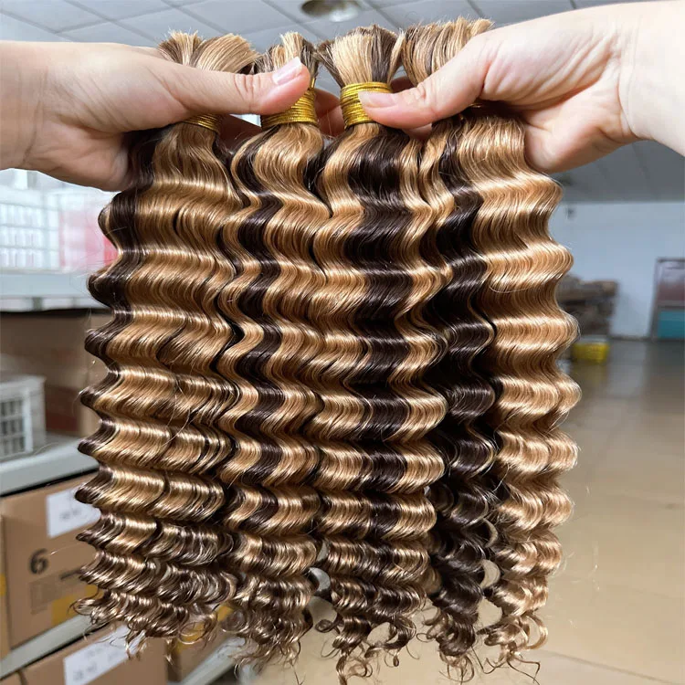 quality guaranteed raw unprocessed deep wave 4# 27# 30# 613# red burg hair bulk unwefted human hair extensions for braiding