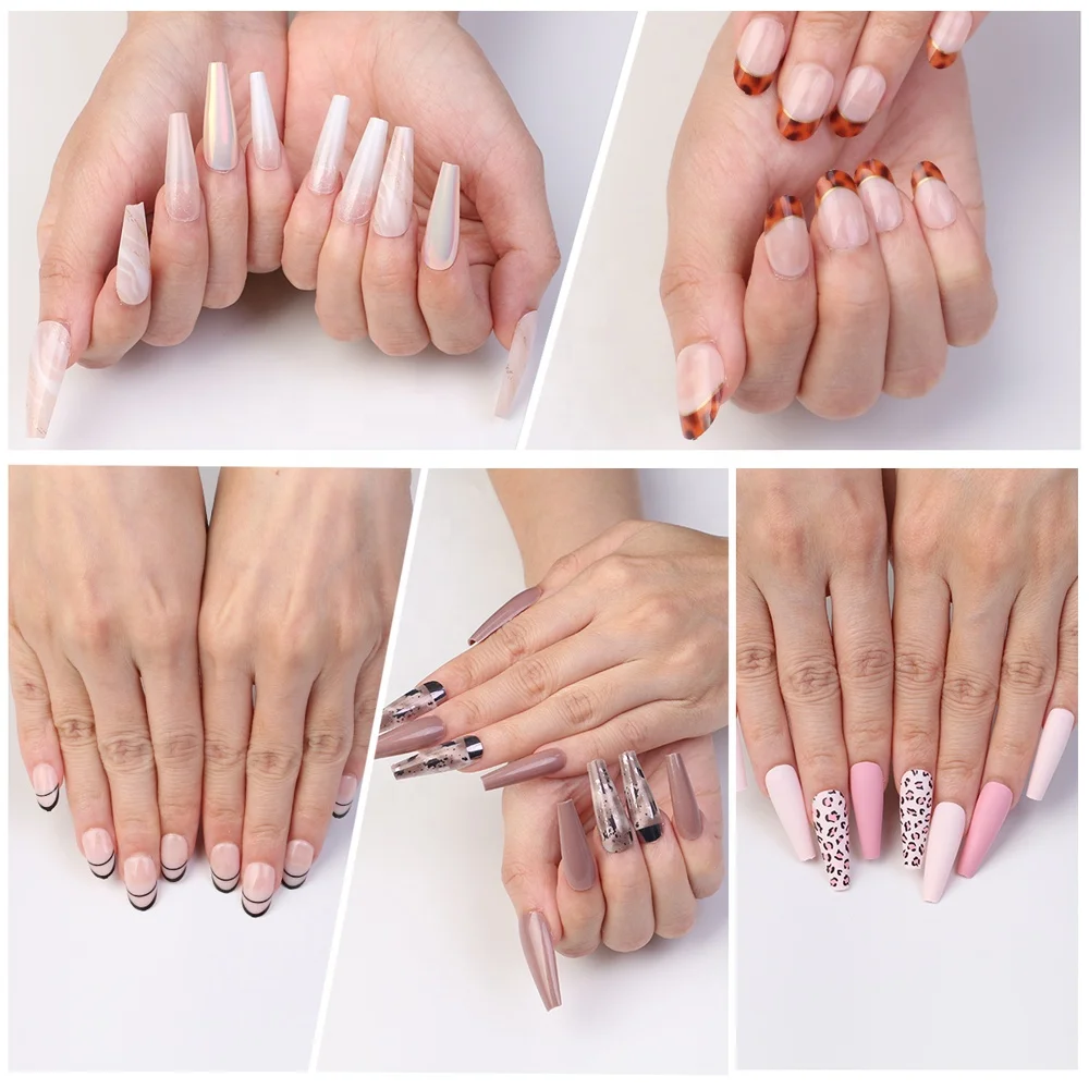 Gelsky 30Pcs Press On Nail Packaging Box Pink Long Straight False Nails Low Moq Press On Nails