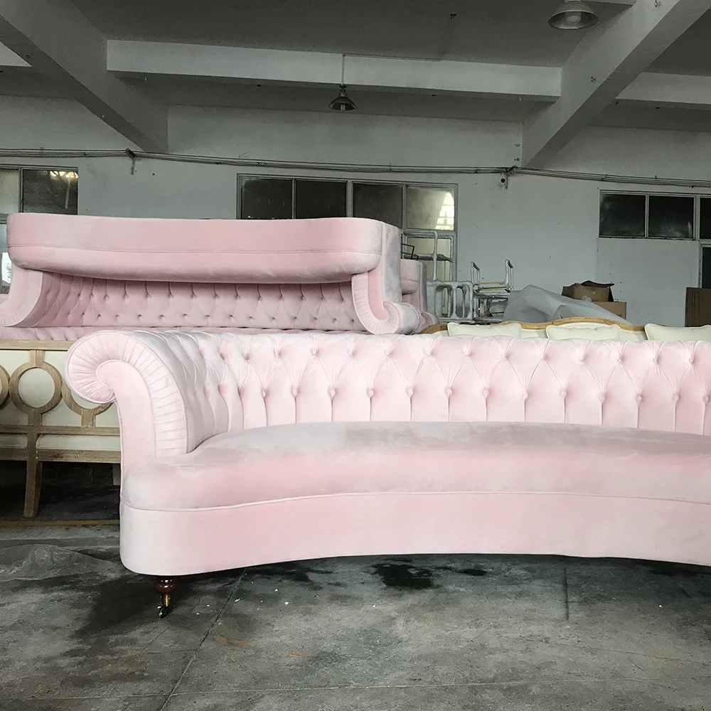 MRS WOODS Modern Design  Luxury Pink Green Chesterfield  Tufted Velvet Curved Living Room Armrest Sofa