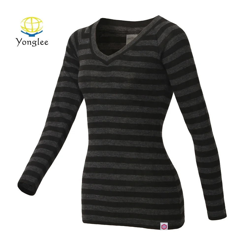 
High Quality Striped Anti-bacterial Women Merino Wool Base Layer 