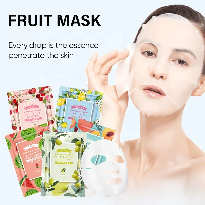 Private Label Beauty Fruit Face Maskss Mascarillasl Facial Mask Paper Sheet Korean Skin Care Moisturizing Aloe Vera Face Masks