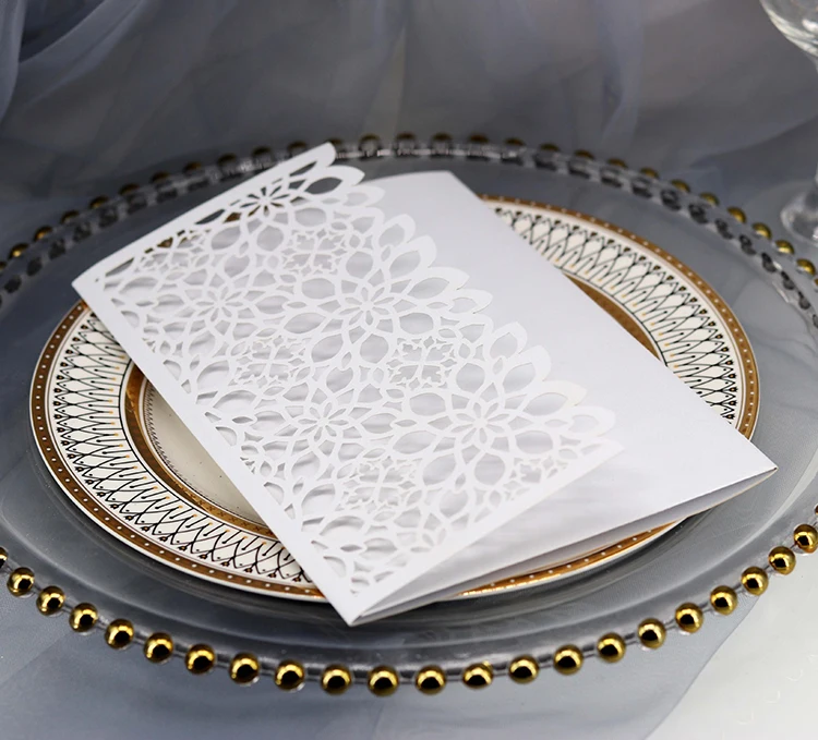 Glitter Paper Rose Flower Laser Cut Hollow Wedding Invitation Greeting Card Cover Gold Paper Love Card/ Art Custom Logo Printed