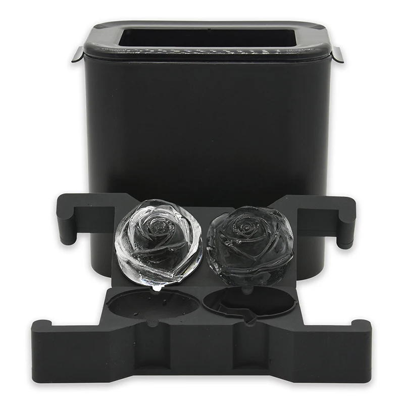 Helpcook Wholesale Rose Ice 2 Cavity Crystal Clear Ice Cube Tray Double Giant Rose Ice Ball Maker Mold