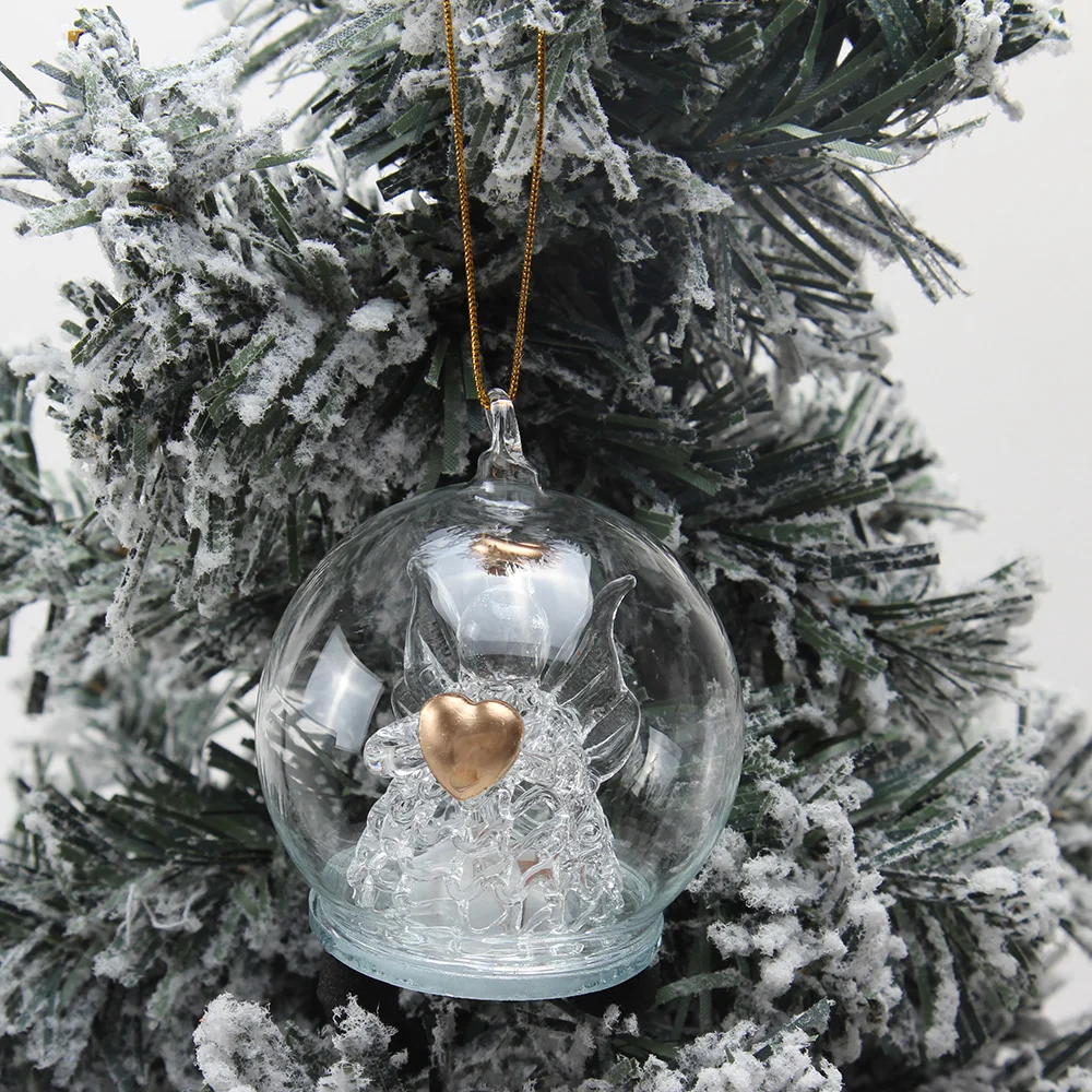 Christmas ornaments glass ball with angel Eco-friendly LED glass dome light angel Eco-friendly