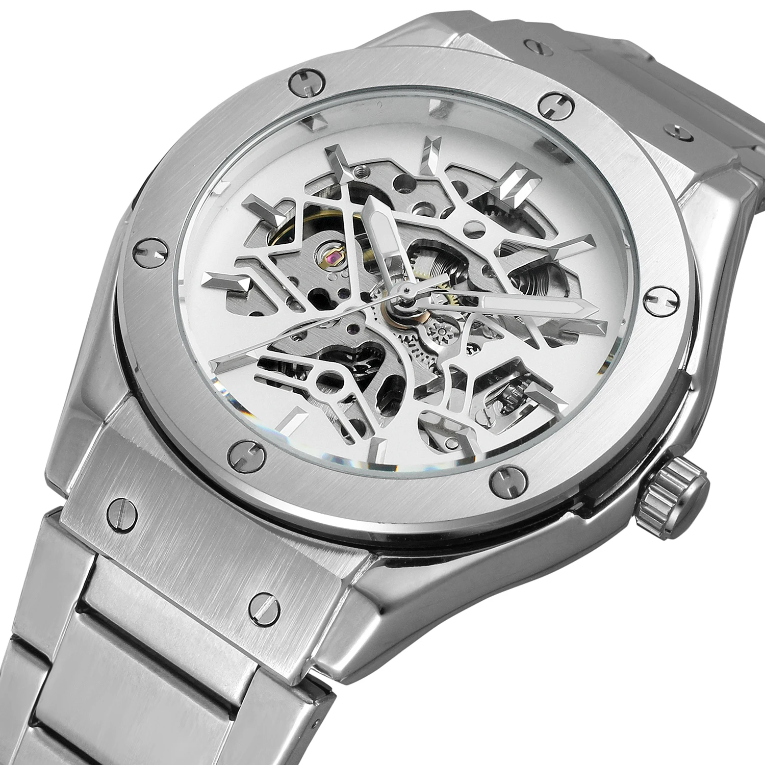 Popular Brand Forsining Men Vintage Luxury Metal Band Self-winding Full Automatic Mechanical Skeleton Wrist Watches