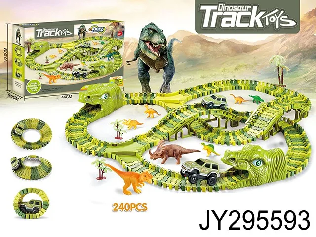 Educational Toys 240 pcs Flexible Track Play set With A Race Car Dinosaur Race Tracks Toys For kids
