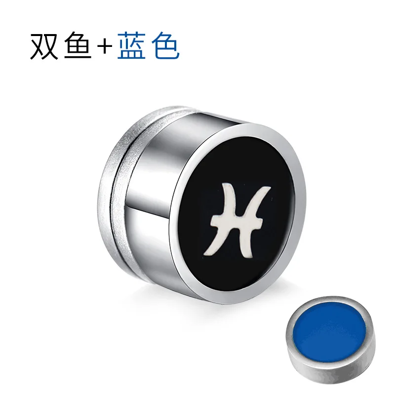 Twelve Constellations Punk Mens Strong Magnet Magnetic Round Ear Studs Non Piercing Earrings Fake Earings for Boyfriend Jewelry