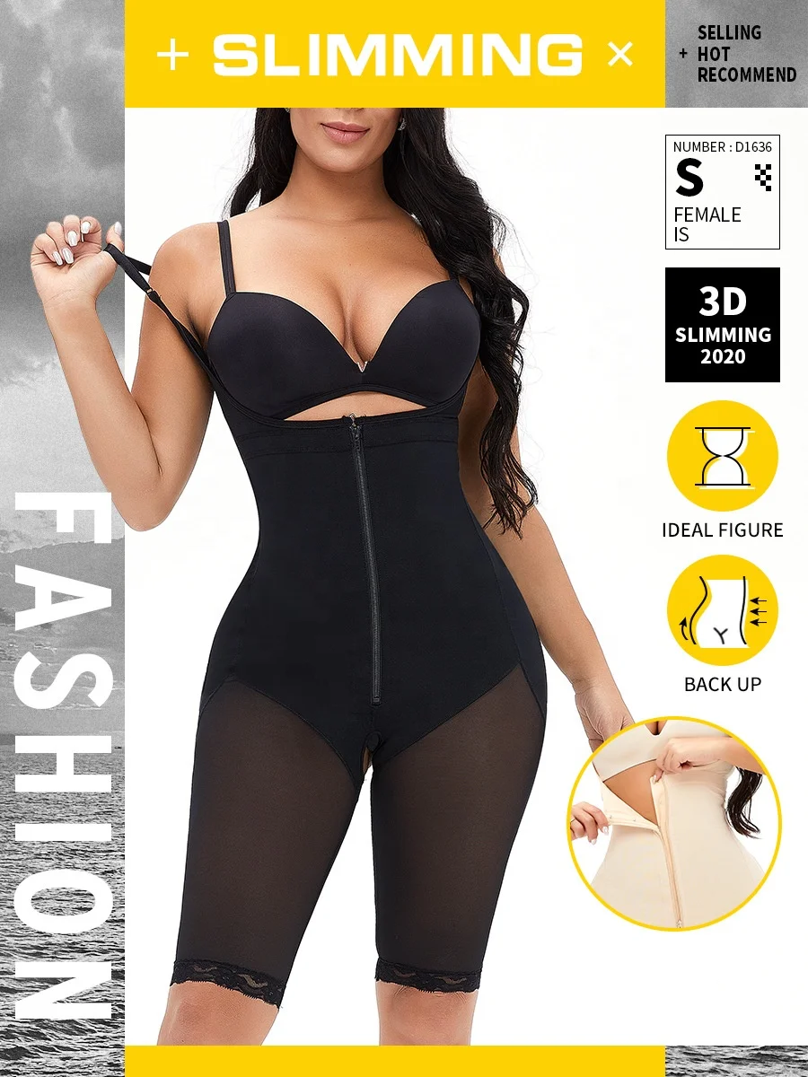 Plus size women slimming adjustable strap zipper button tummy control waist trainer butt lifter mid-thigh pants bodysuit fajas