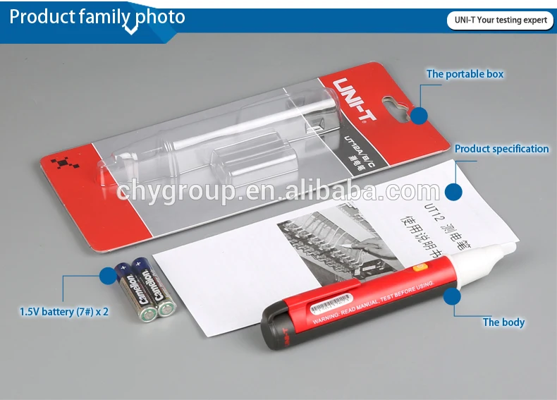 UNI-T UT12B Voltage Pen Tester Non-contact AC Voltage Detectors 90V-1000V 50/60Hz Auto Power Off Beeper Indicator