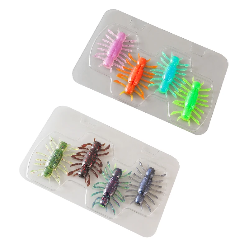 Palmer 4cm 2g 4pcs/box artificial soft shrimp fishing lure soft lobster fishing bait TPE lures with sequins saltwater freshwater
