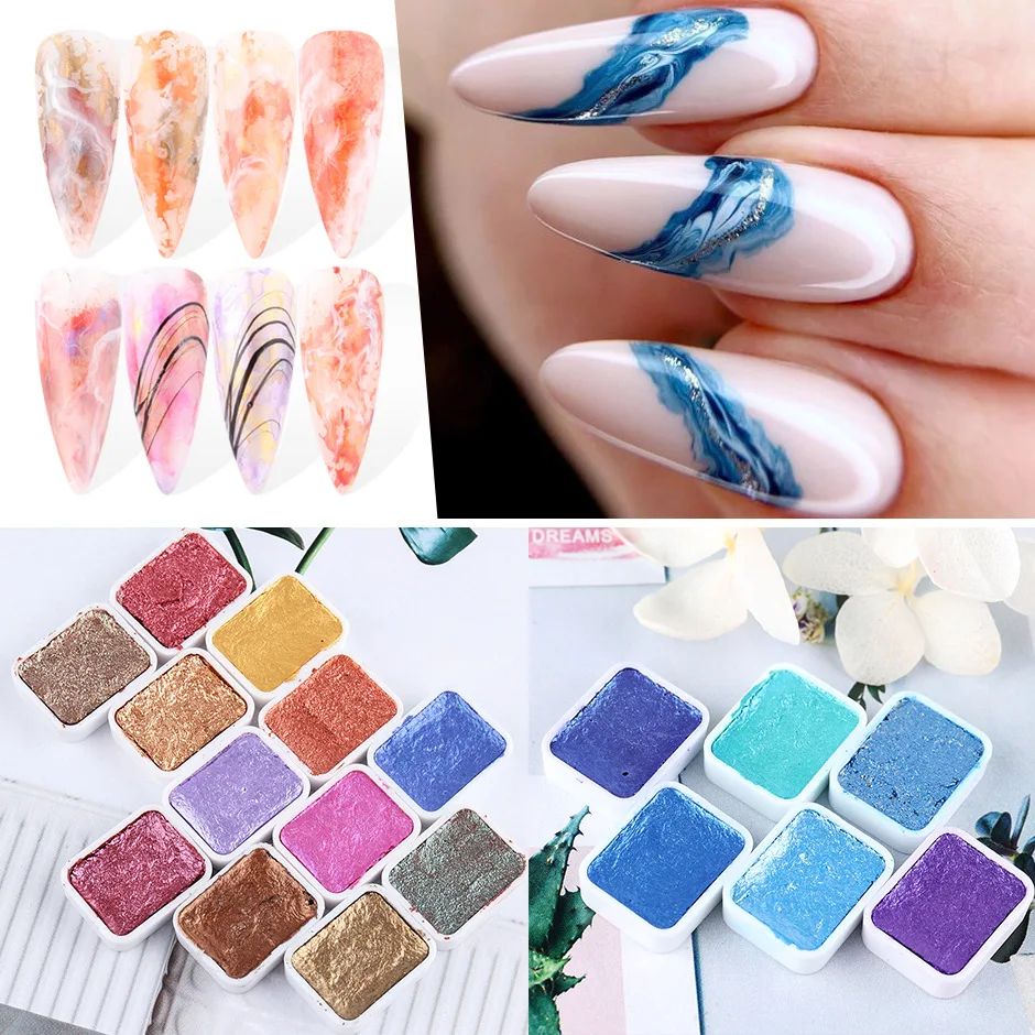 Cross-border hot nail paint solid metal pearlescent watercolor fainting Japanese pigment nail fainting painting