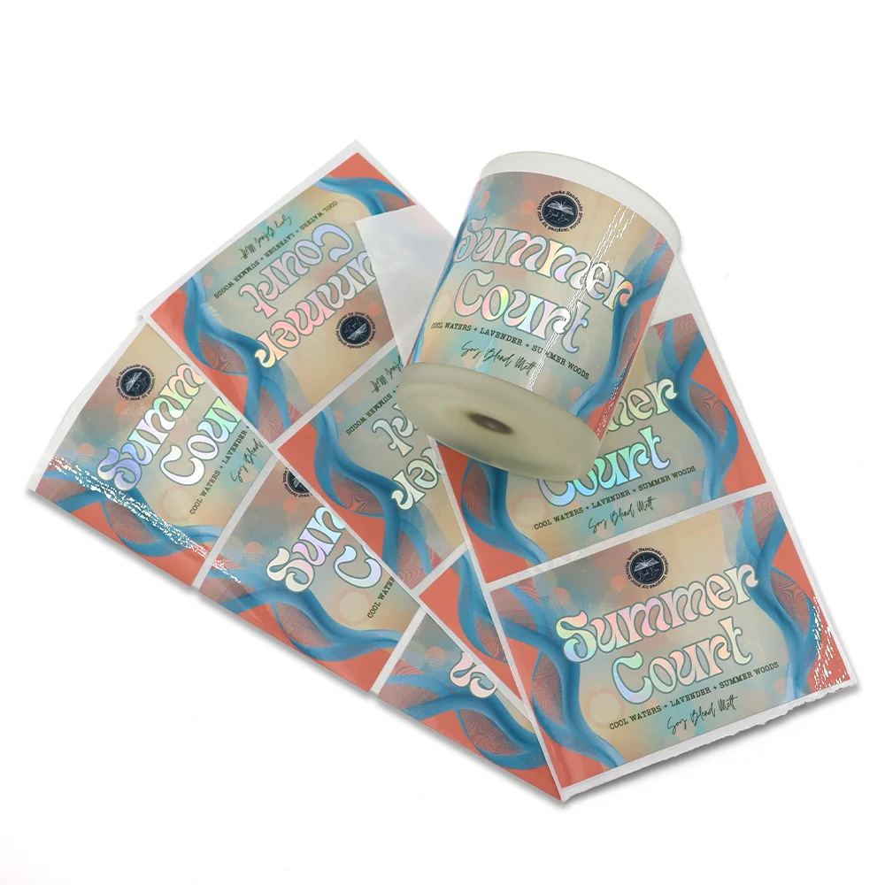 Adhesive Waterproof Holographic Vinyl Sticker Sheet Glossy Packaging Printing Bottle Labels for Jar Package