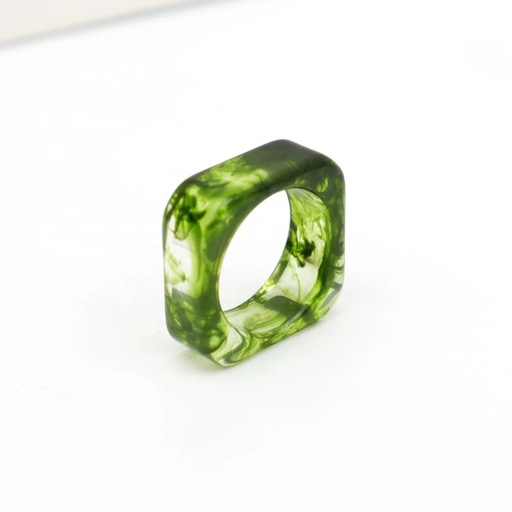 Resin Unisex Ring Transparent Square & Round Pattern Effect Trendy Style for Wedding Engagement Anniversary Party Gift Sp Glue