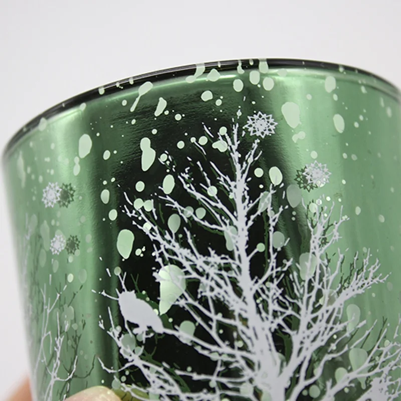 Christmas Glass Candle Holder with White Christmas Tree Pattern Home Decoration for Indoor Christmas Decor