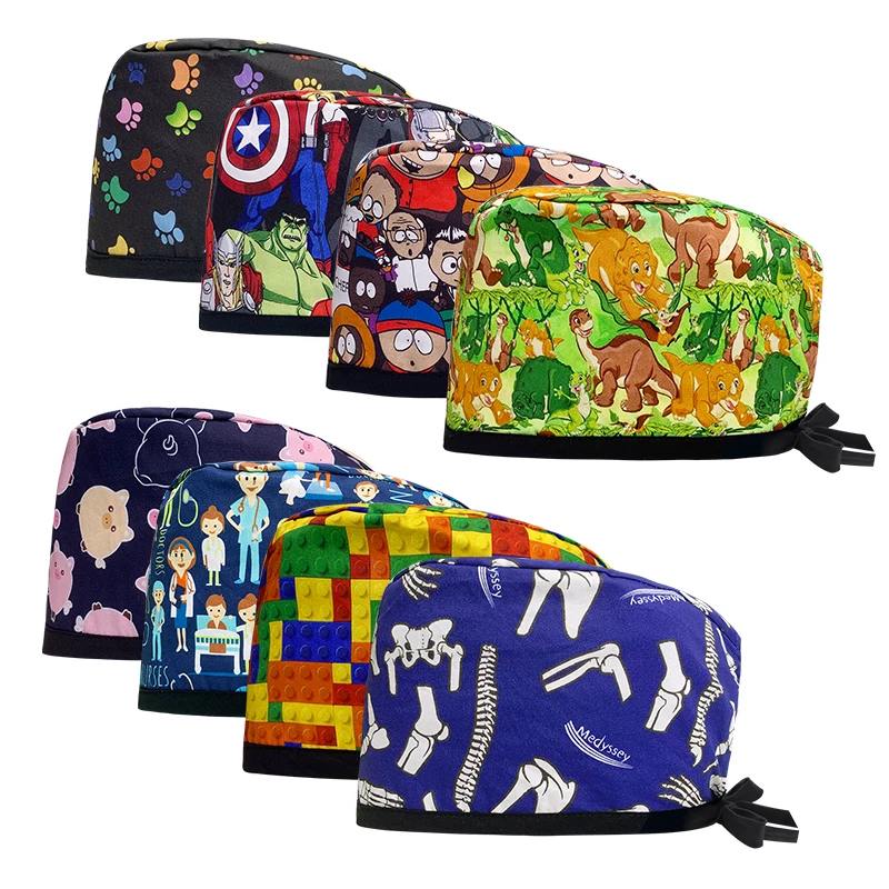 Adjustable Working Cap with Sweatband Suitable for Men and Women Medical Cartoon Insect Mushroom Caterpillar Butterfly Nurse Hat