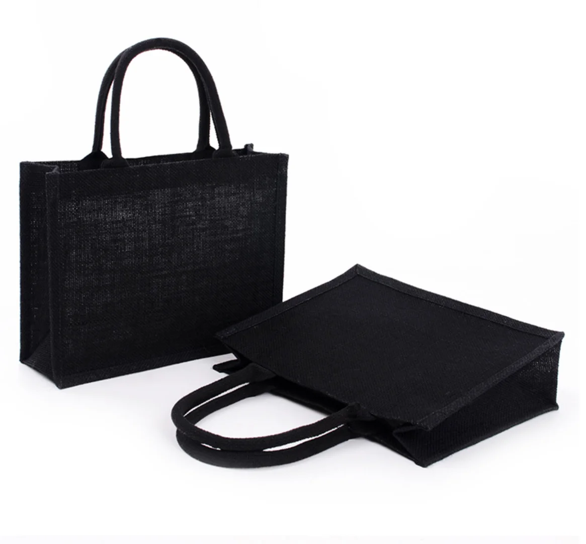 High Quality Fashion Waterproof Linen Natural Black Beach Bag Burlap Shopping Tote Jute Bag