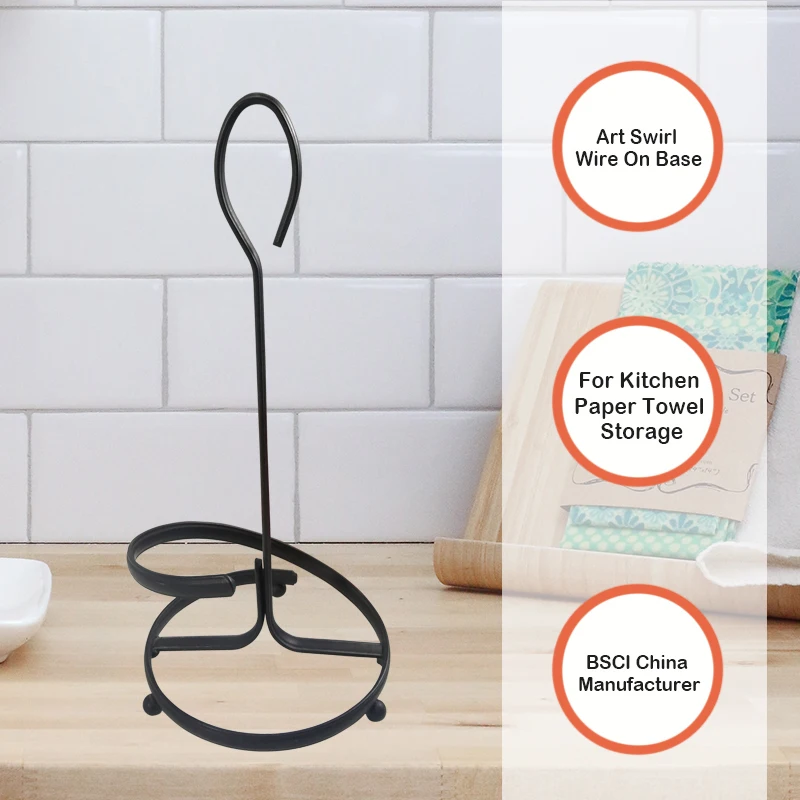Vintage Sprial Wire Black Desktop Tisse Roll Paper Towel Stand Holder Metal Flat Iron Paper Towel Stand For Modern Home Decor