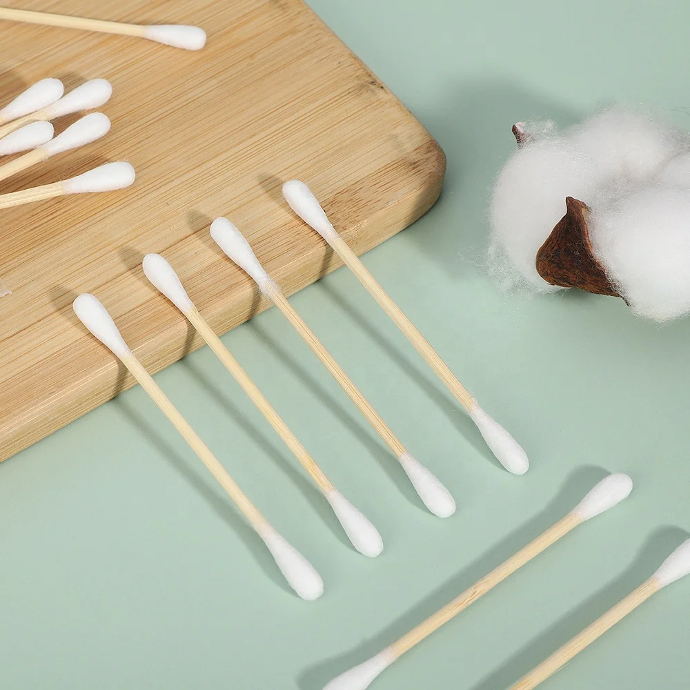 Zero waste double q tips cotton swab disposable medical devices health eco friendly bamboo stick cotton buds