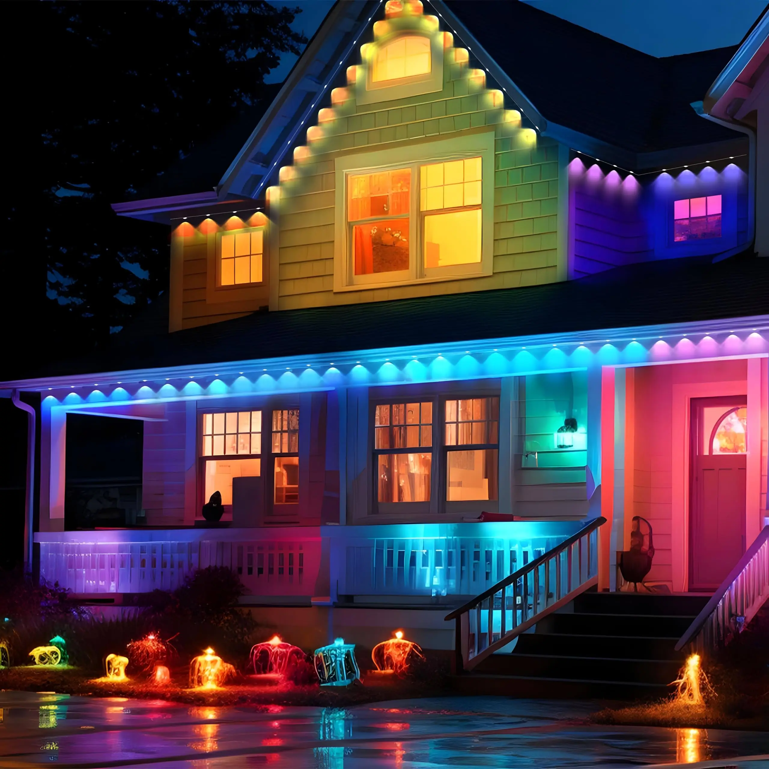 100ft Permanent RGB Outdoor Point Lights with App Control Remote DIY Scene Modes Waterproof Under Eave Lights for Garden House