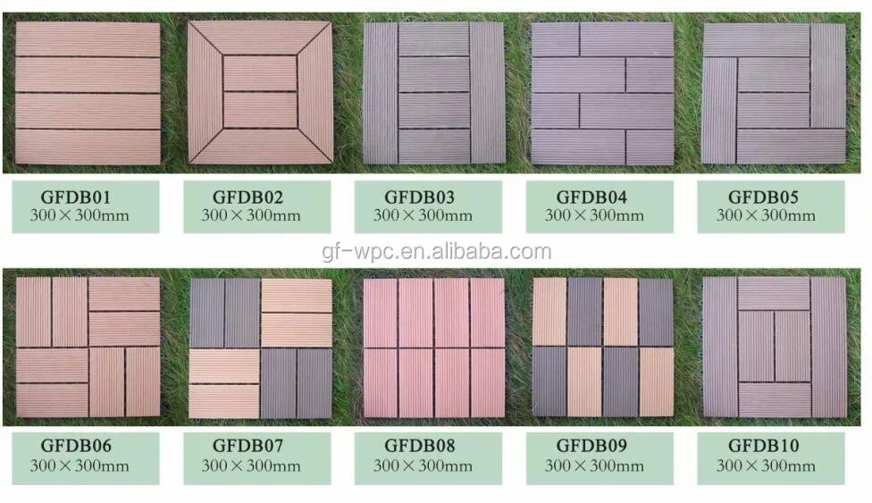 3D Embossed Wood Grain WPC Decking Tile Garden Flooring Tile