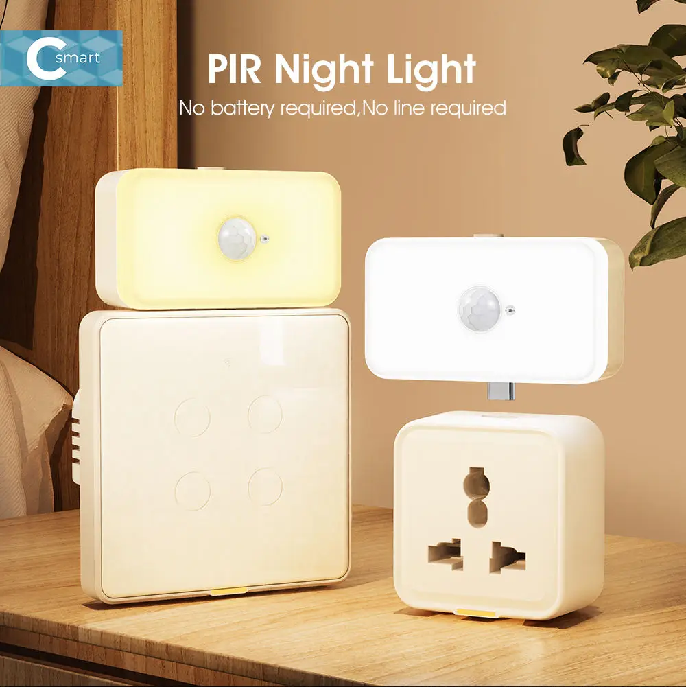 2 in 1 Type C LED PIR Human Body Motion Warm/White Night Light Motion Sensor