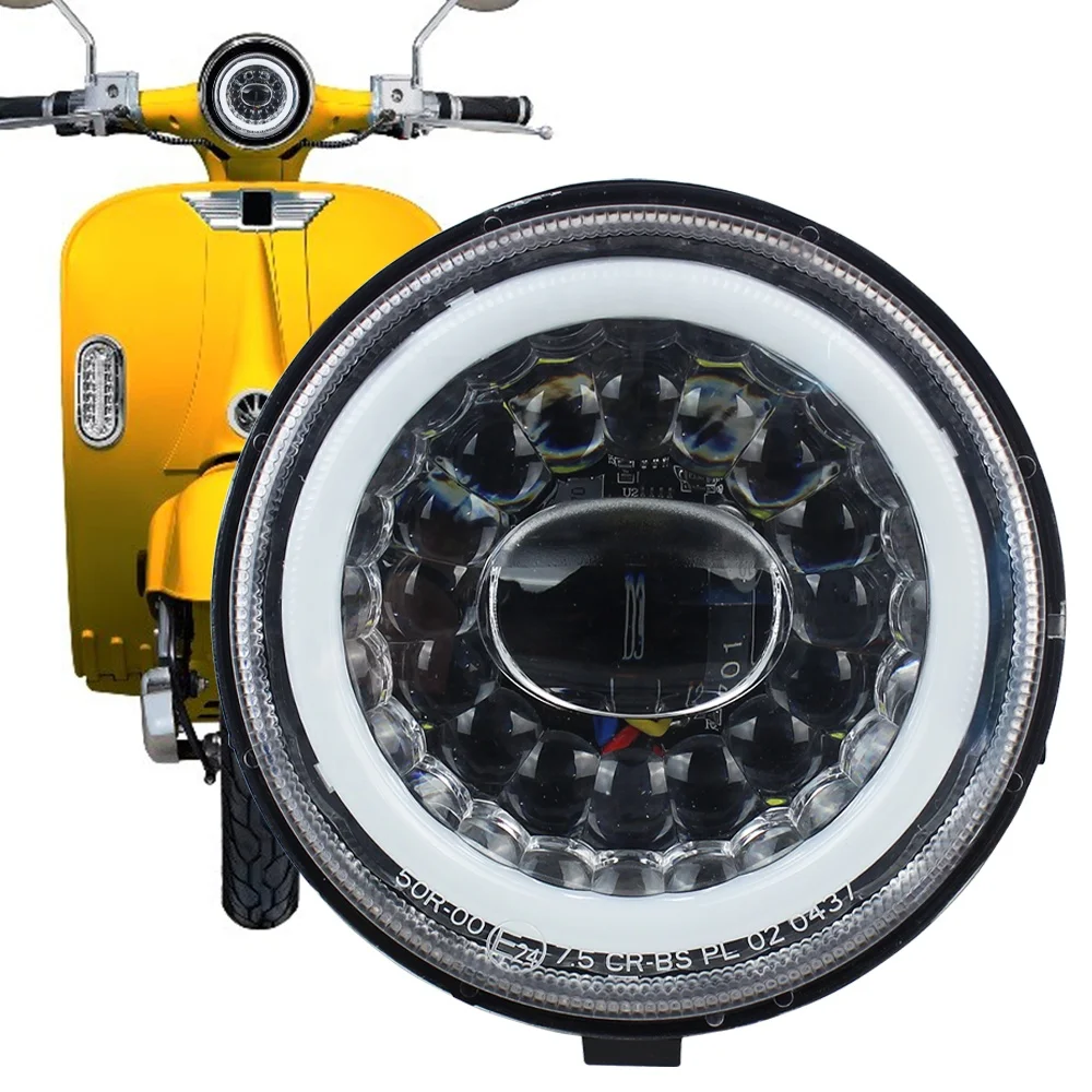 Светодиодная круглая мотоциклетная фара WUKMA 22 Вт с ближним и дальним светом, передние фары для электрического скутера Vespa 2000 Вт