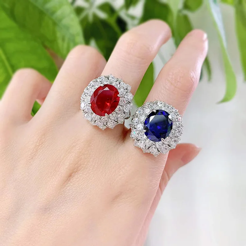 Fashion luxury ruby ring flower finger 925 sterling silver ring for women cz moissanite ring