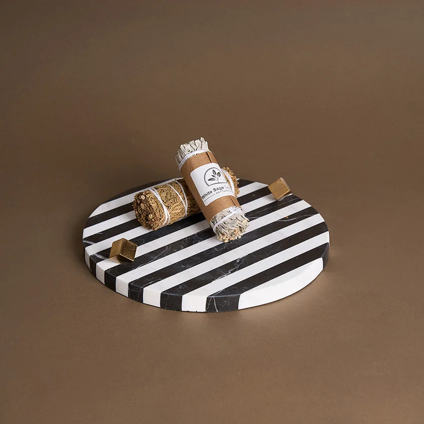 wholesale custom Marble Black and white splicing Decoration Plate Square Modern Style zebra Stone Jewelry Tray plate platter