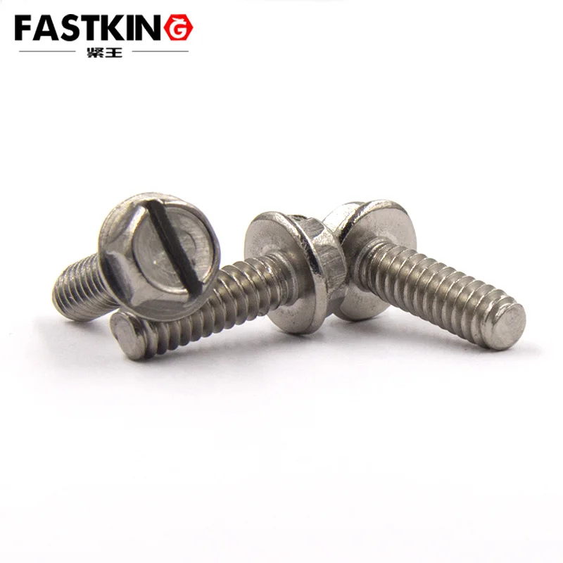 304 hexagonal flange face concave head slotted screw with cushion bolt without tooth slotted screw 3/16