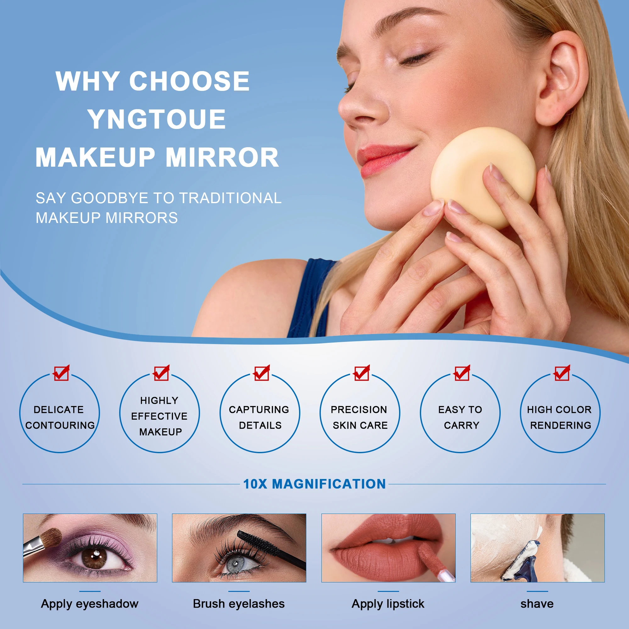 8in Smart Desktop 10X Magnifying Vanity Mirror Easy-to-Use Human Sensor Double Sided Light Metal Touch Convenient make-up mirror