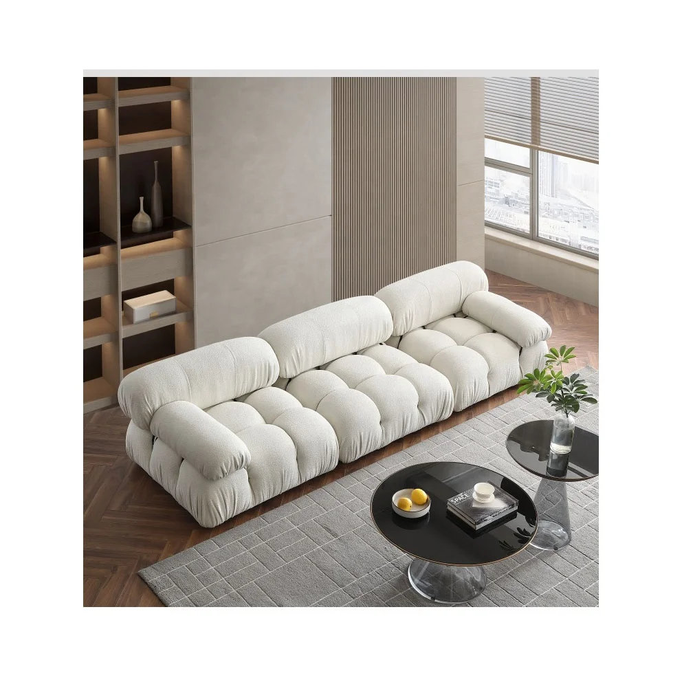 Luxury living room furniture cream corner sofa set modern I shaped fabric velvet modular sofa grey sectional sofa