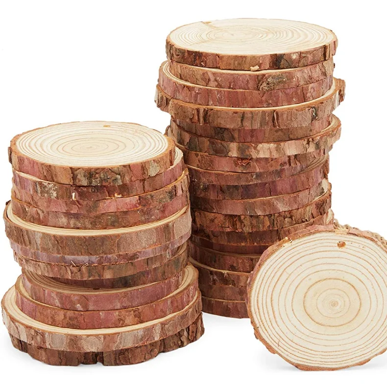 Hot Sale Unfinished Wooden Christmas Ornaments Round Wood Slice for DIY Project