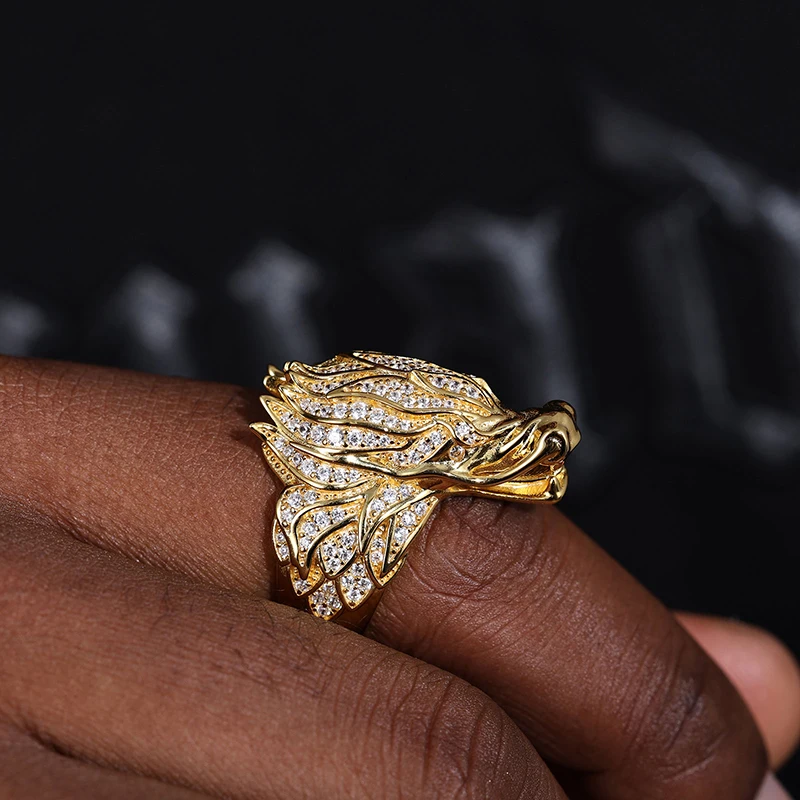 Designer New Inspiration Design Men Street Hip Hop Style Ring Brass 18K Gold Plated  Factory Direct Zirconia Dragon Head Ring