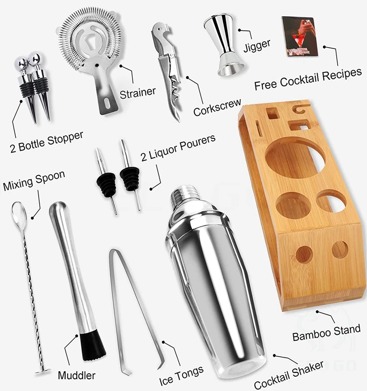 Bartender Kit with Stand, 12 Pcs Martini Shaker, Cocktail Shaker Set for Mixing Cocktails